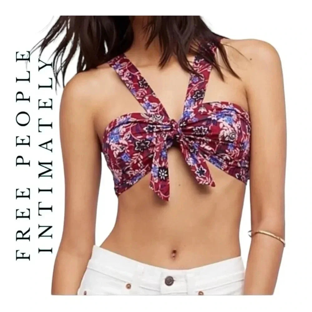 1470. FREE PEOPLE INTIMATELY NEON FIELD‎ TINY TOP IN BERRY COMBO FLORAL SIZE MED